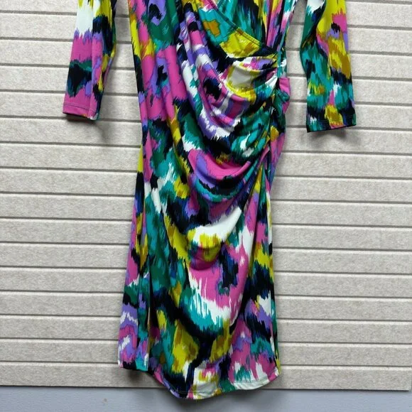 Tori Richard Honolulu Abstract Psychedelic V-Neck Long Sleeve Dress L - Picture 4 of 10